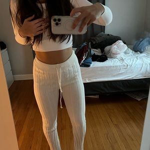 Forever 21 ribbed cream tie leggings